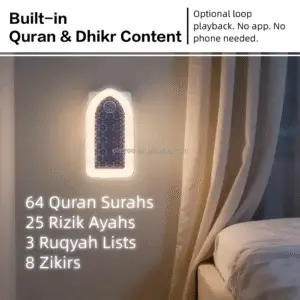 Quran Lamp Speaker – Touch Night Light with Quran Reciter & MP3 Player (Muslim Gift)